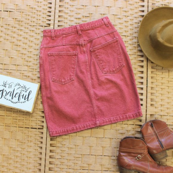 Vintage Faded Red Denim Skirt | 28" W | - Picture 4 of 4